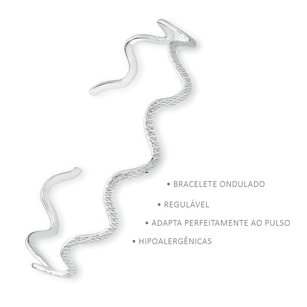 Pulsera de plata ajustable con detalle ondulado