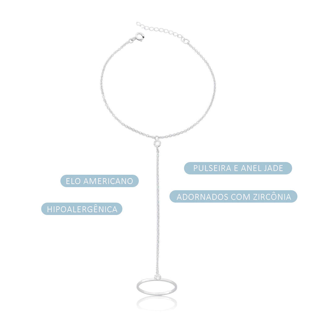 Pulsera y anillo de plata con jade y circonita cúbica (1 mm)
