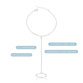 Pulsera y anillo de plata con jade y circonita cúbica (1 mm)