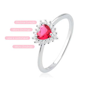 Anillo de plata con circonita cúbica rosa en forma de corazón