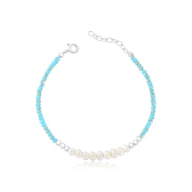 Pulsera de plata con cristales azules y perlas, 20cm.