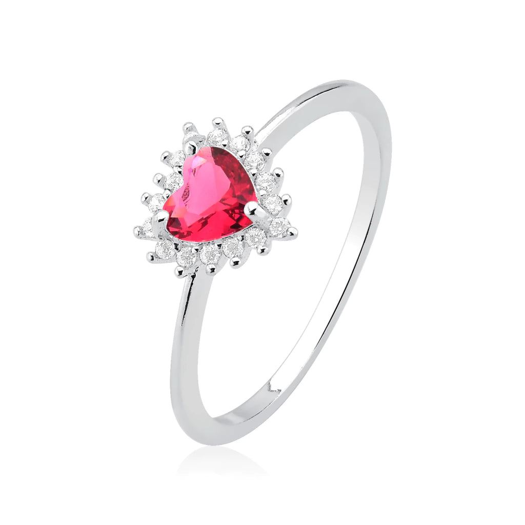 Anillo de plata con circonita cúbica rosa en forma de corazón