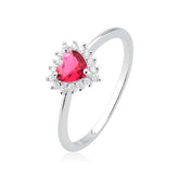 Anillo de plata con circonita cúbica rosa en forma de corazón