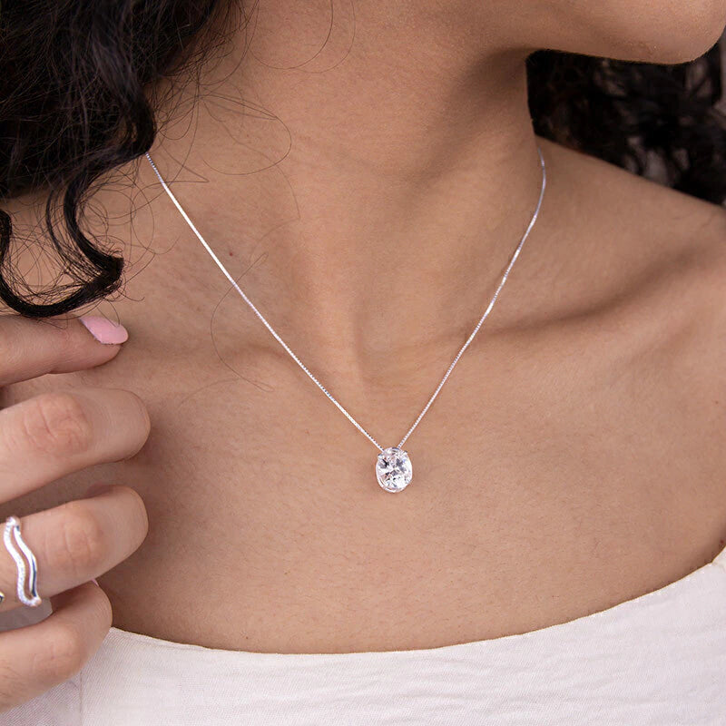 Collar de plata de ley 925 con circonitas ovaladas, 45 cm