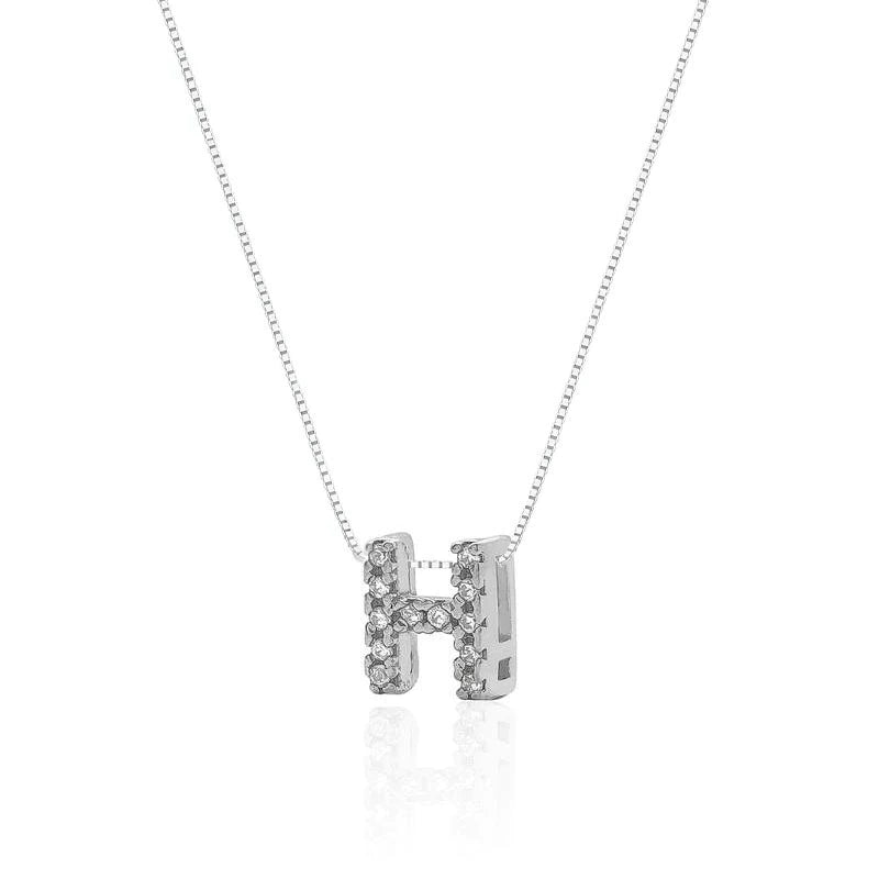 Collar de plata con letra inicial, adornado con circonitas, 45cm.