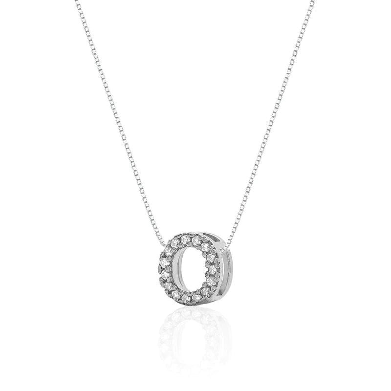 Collar de plata con letra inicial, adornado con circonitas, 45cm.