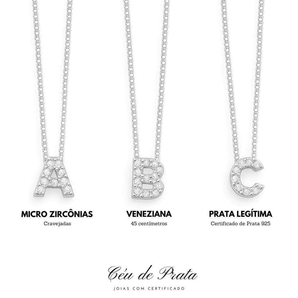 Collar de plata con letra inicial, adornado con circonitas, 45cm.