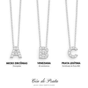 Collar de plata con letra inicial, adornado con circonitas, 45cm.