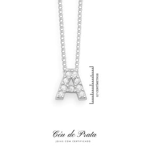 Collar de plata con letra inicial, adornado con circonitas, 45cm.