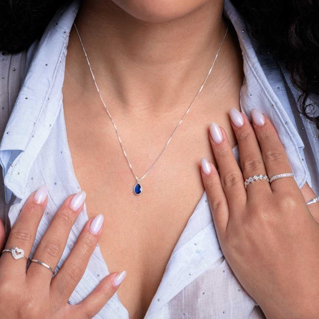 Collar de plata con gota de circonita de 12 mm, 45 cm