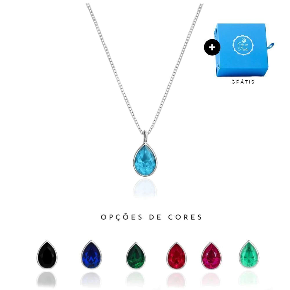 Collar de plata con gota de circonita de 12 mm, 45 cm