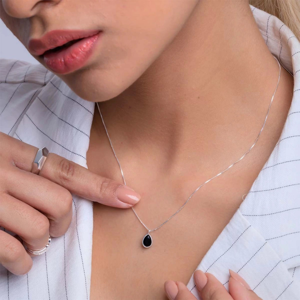 Collar de plata con gota de circonita de 12 mm, 45 cm