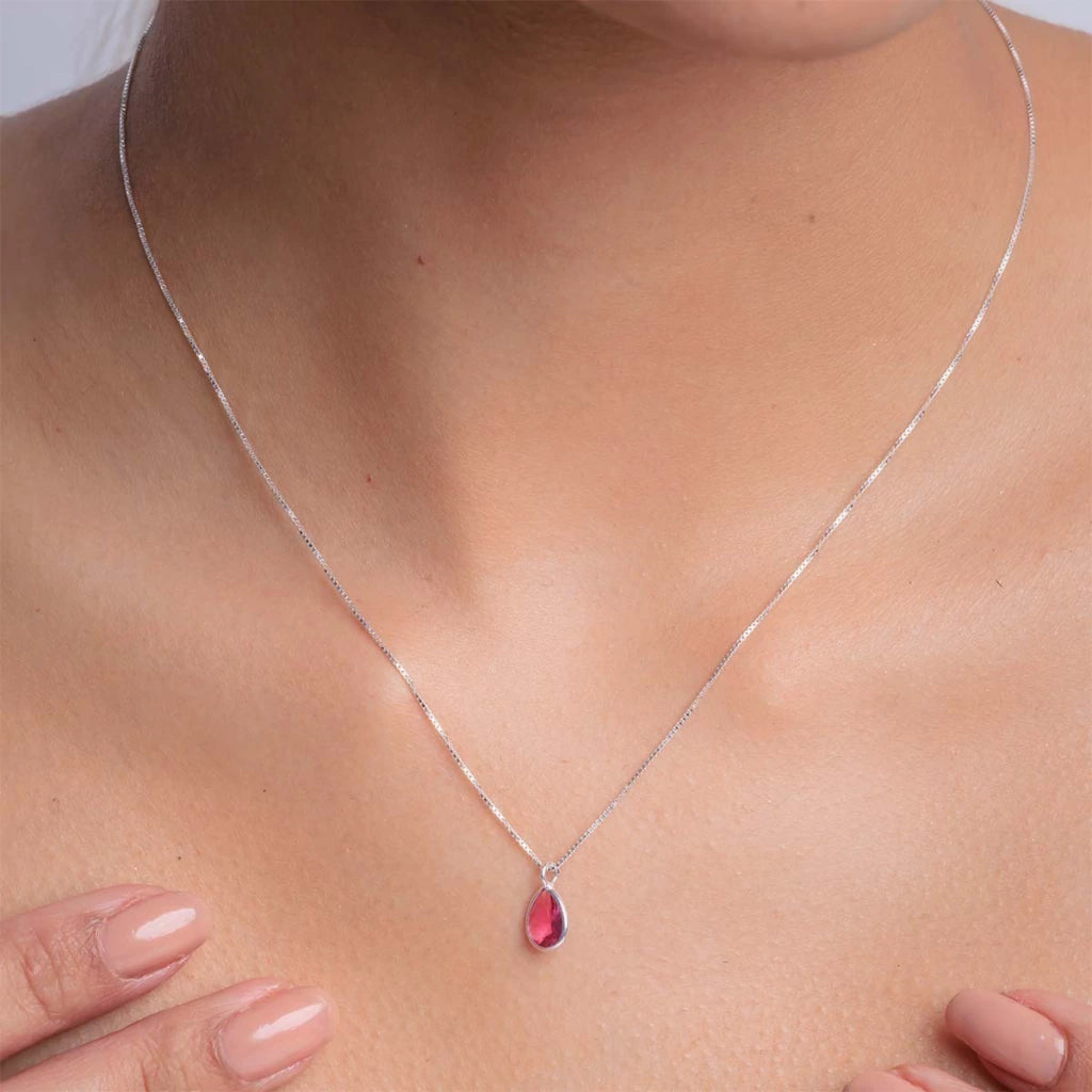 Collar de plata con gota de circonita de 12 mm, 45 cm