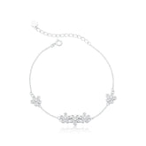 Pulsera de plata con cinco flores pavimentadas, 21 cm
