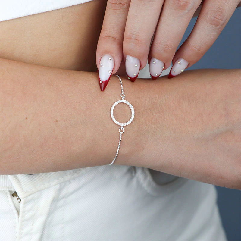 Pulsera de plata con engaste de círculos y eslabones venecianos, 20 cm