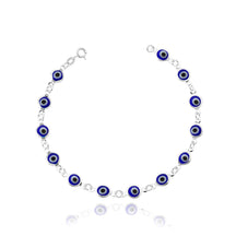 Pulsera de plata con ojo malvado azul oscuro de 18 cm
