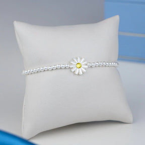 Pulsera de Plata con Perlas y Margaritas, 20cm