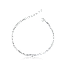 Pulsera Riviera de Plata con Circonitas Blancas y Cuentas, 18cm