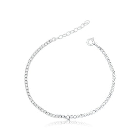 Pulsera Riviera de Plata con Circonitas Blancas y Cuentas, 18cm
