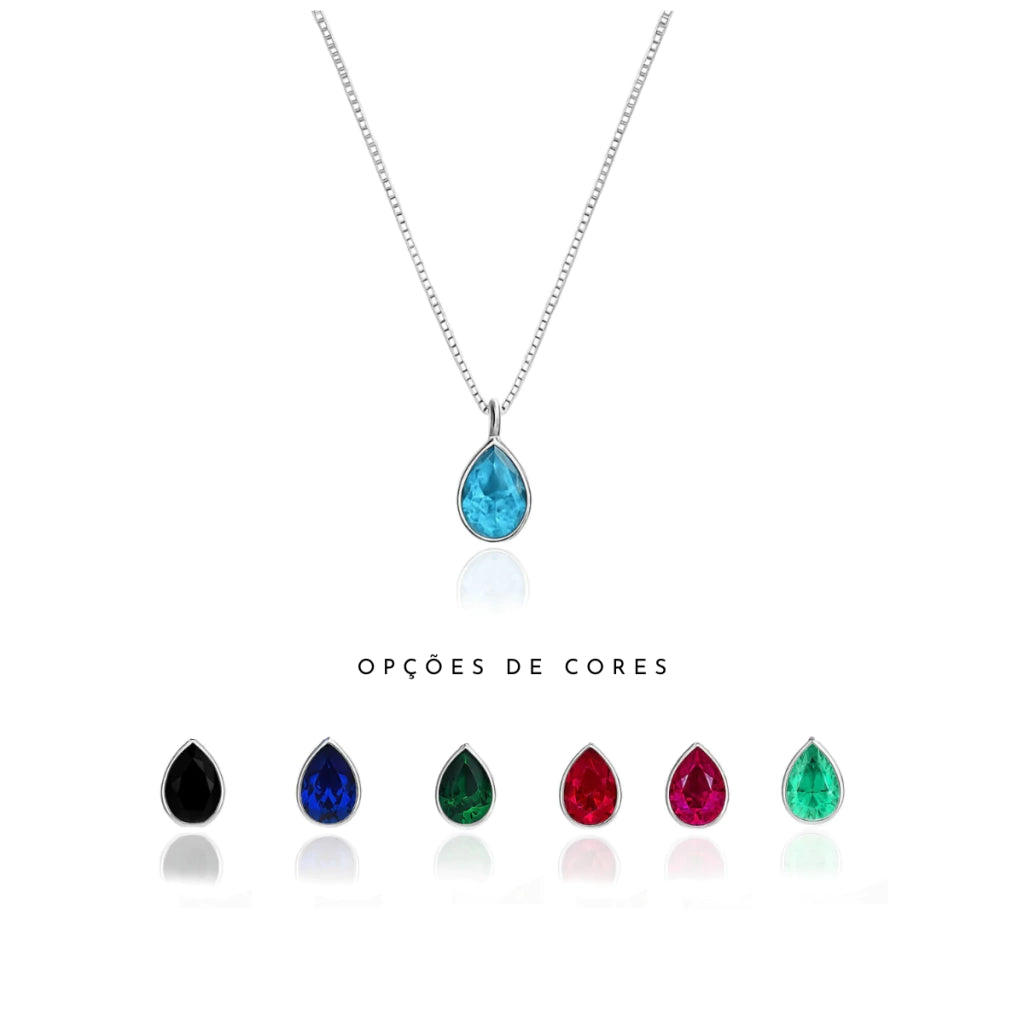 Collar de plata con gota de circonita de 12 mm, 45 cm