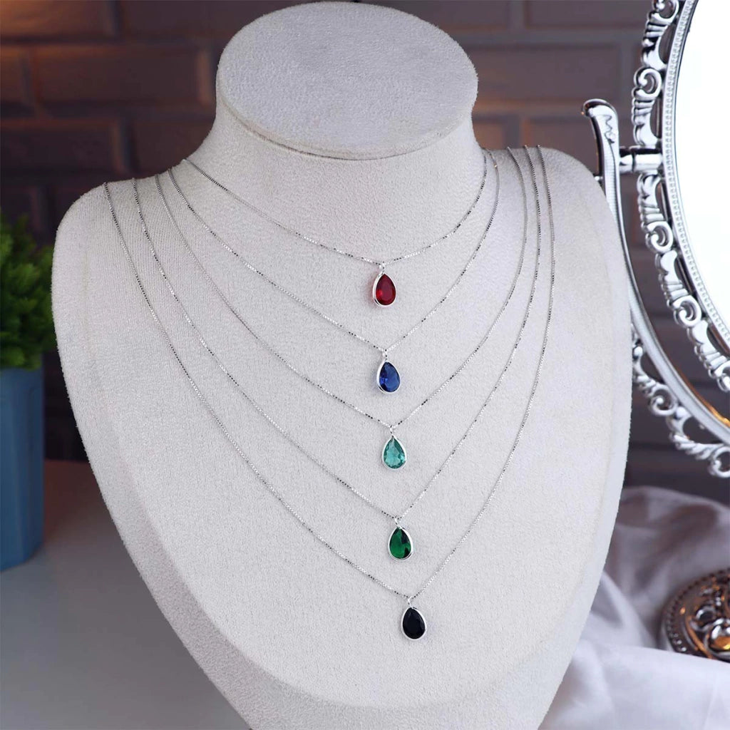 Collar de plata con gota de circonita de 12 mm, 45 cm