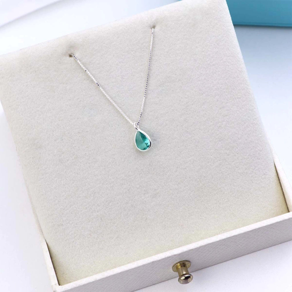 Collar de plata con gota de circonita de 12 mm, 45 cm